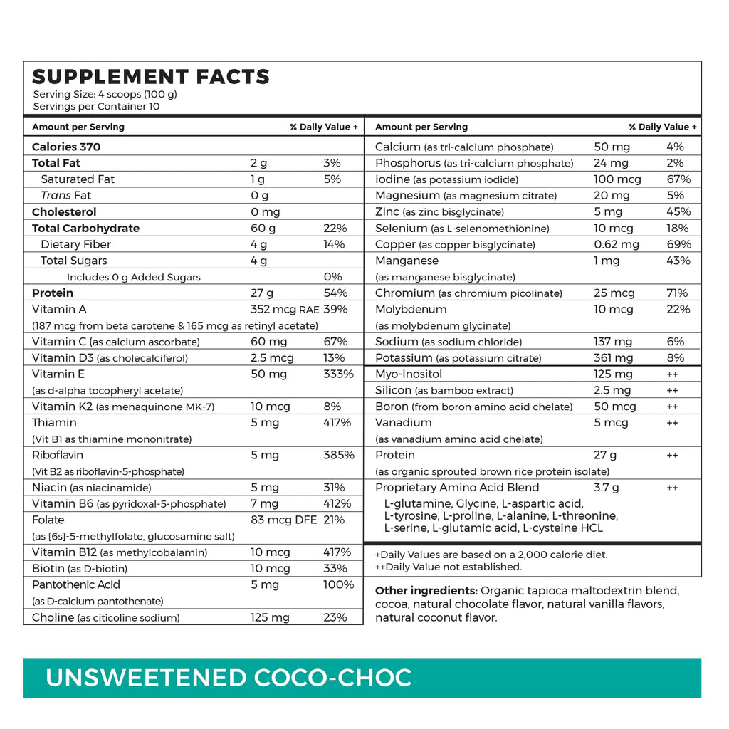 Absorb Plus Vegan Isolate Protein - Gut Health, Nutritional Support, Natural Ingredients, Non-GMO, Gluten-Free, Organic Sprouted Rice Protein (2.2 lbs, Unsweetened Coco-Choc)