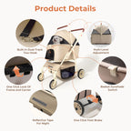 Dog Cat Stroller for Small & Medium Pets up to 55 lbs, Foldable Pet Stroller with Detachable Carrier, 4 Swivel Wheels, Adjustable Handle & Canopy