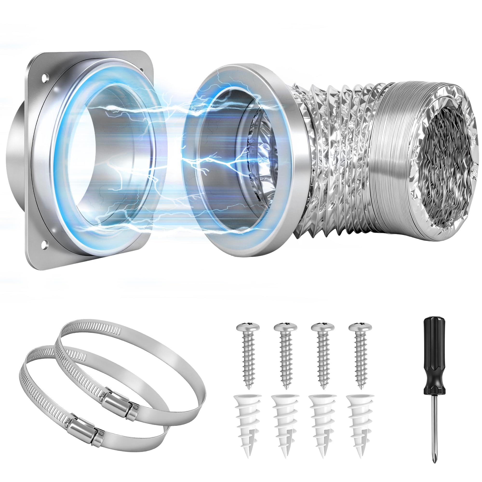 Magnetic Dryer Vent Kit, Quick Connect for 4" Dryers, Save 4–6 Inches of Space, Strong Magnetic Hold, 3.3FT Hose, Airtight Seal & Reinforced Wall Connector