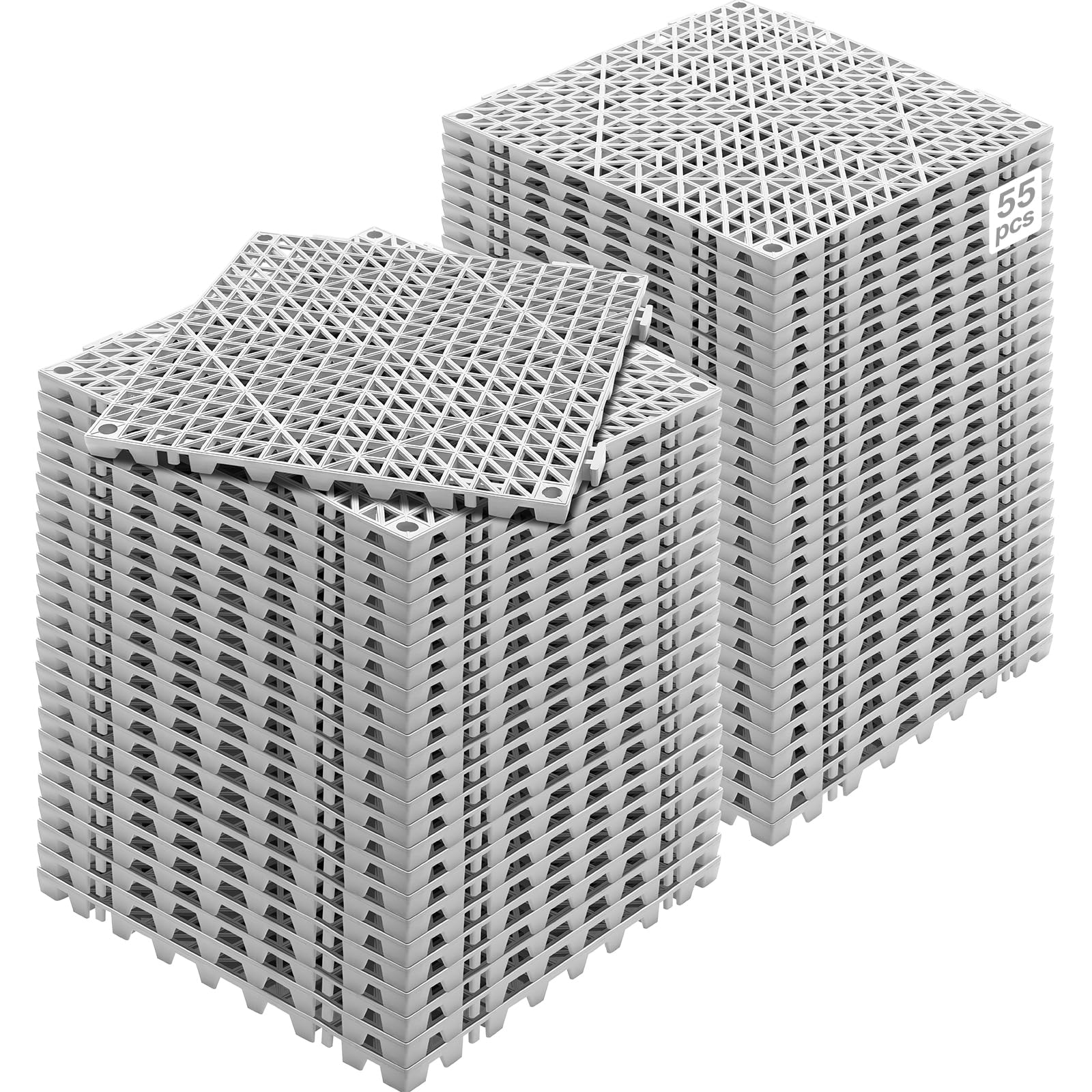 VEVOR Interlocking Tile 55PCS, Drainage Tiles 12" x 12" Splicing, Soft PVC Interlocking Drainage Floor Tiles, Non-Slip Drainage Holes for Restroom, Bathroom, Kitchen, Pool, Wet Areas, Grey