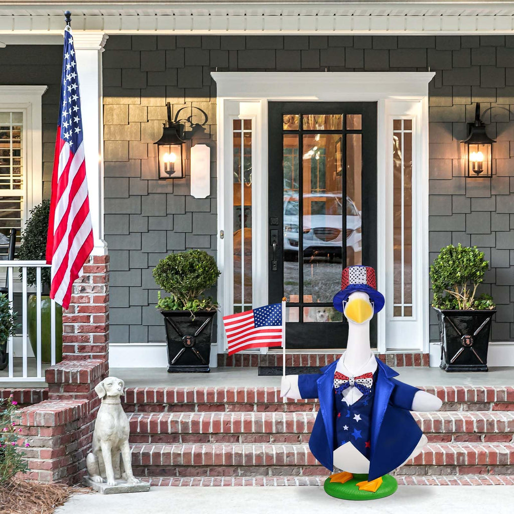 Patriotic Porch Goose Outfits 4th of July Goose Outfits Independence Day Lawn Porch Goose Clothes Fits 23" Cement Plastic Goose Statue for USA 250th Anniversary Outdoor Garden Yard Patio Decoration