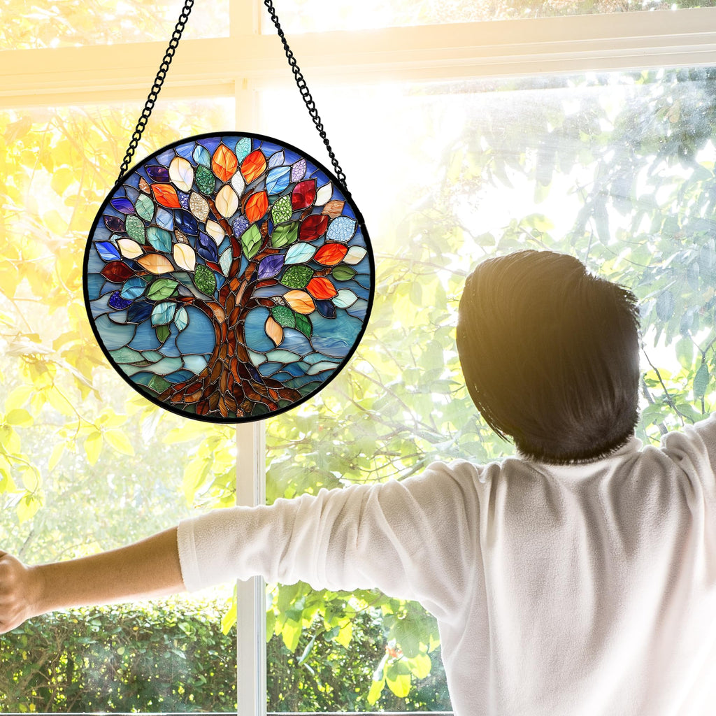 Colorful Tree of Life Stained Glass Window Hanging Suncatcher Gifts 6.3"