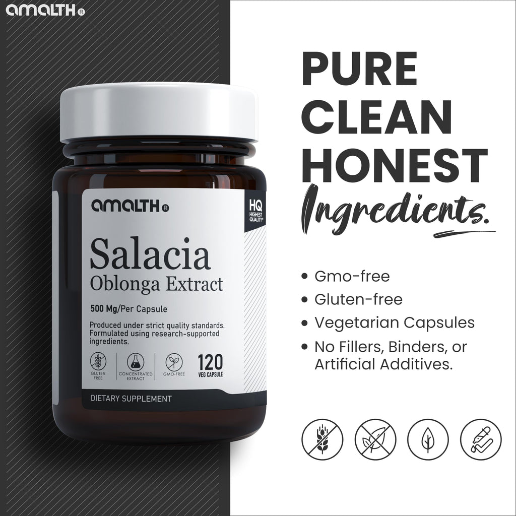 AMALTH Salacia Oblonga Capsules 500 mg | Salacia Oblonga Extract Supplement | Herbal Extract Formula | Plant Based Supplement | Natural Botanical Capsules | Non-GMO | 120 Veg Capsules