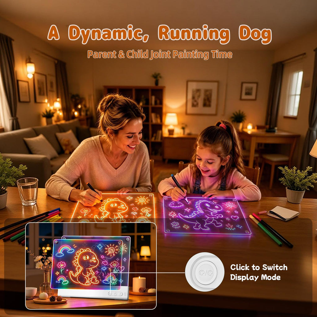 16" LED Drawing Board for Kids with Dual Panels, Light Up Glow Art Tablet with 15 Lighting Effects, Detachable Washable Doodle Pad for Creative Play, Christmas & Birthday Gift for 3-12 Year Old Girls