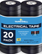 TAPEWELL Black Electric Tape, Professional Grade 3/4 inch x 66ft, PVC Electrical Insulating Tape for All Weather, U/L Approved, Waterproof, Home Improvement Electrical Equipment, Pack of 20