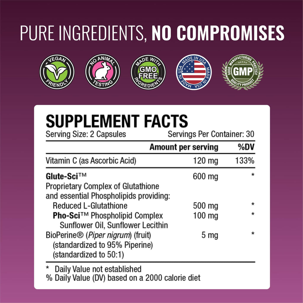 Approved Science® Glutathione - 500 mg - Phospholipid Complex, Vitamin C, Bioperine - Top Antioxidant to Help Neutralize Free Radical - Vegan Friendly - 60 Capsules per Bottle - 3 Bottles