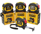 LEXIVON [4-Pack] 25Ft/7.5m AutoLock Tape Measure | 1-Inch Wide Blade with Nylon Coating, Matte Finish White & Yellow Dual Sided Rule Print | Ft/Inch/Fractions/Metric (LX-205X4)