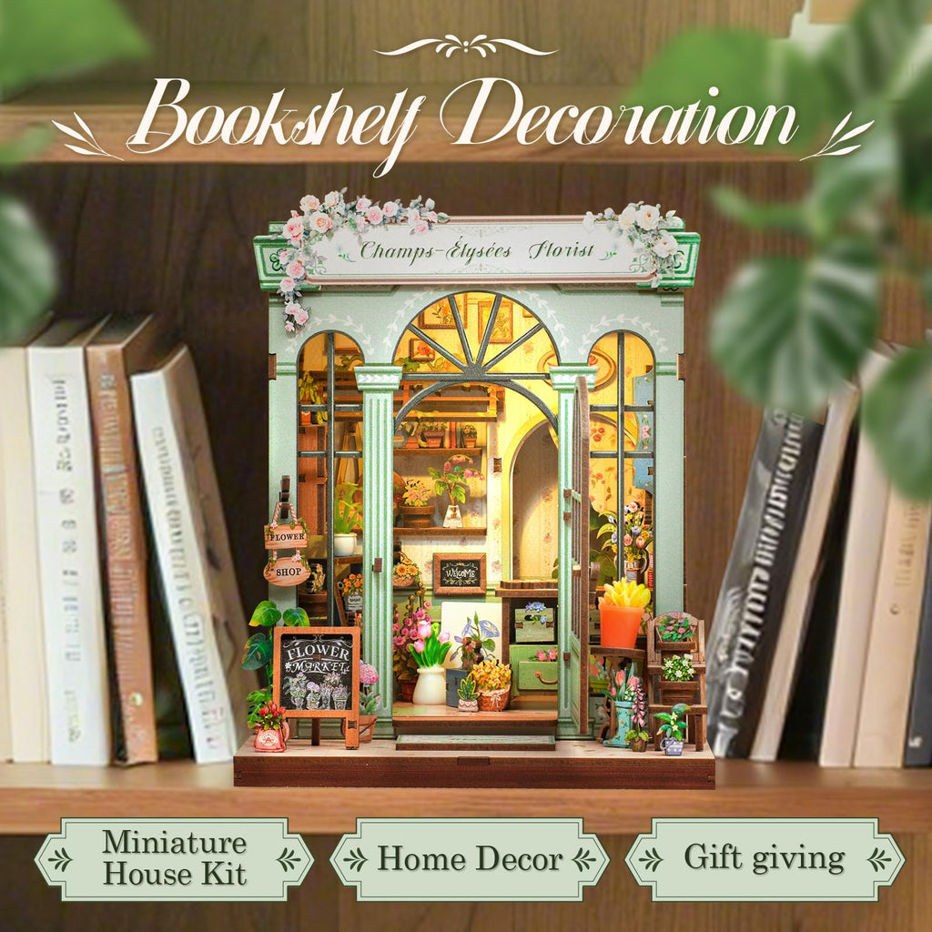 CUTEBEE Book Nook Kit - DIY Miniature House Dollhouse Kit for Adults and Teens, Booknook Tiny House Bookshelf 3D Wooden Puzzle, Gifts for Family (Champs-Élysées Florist)