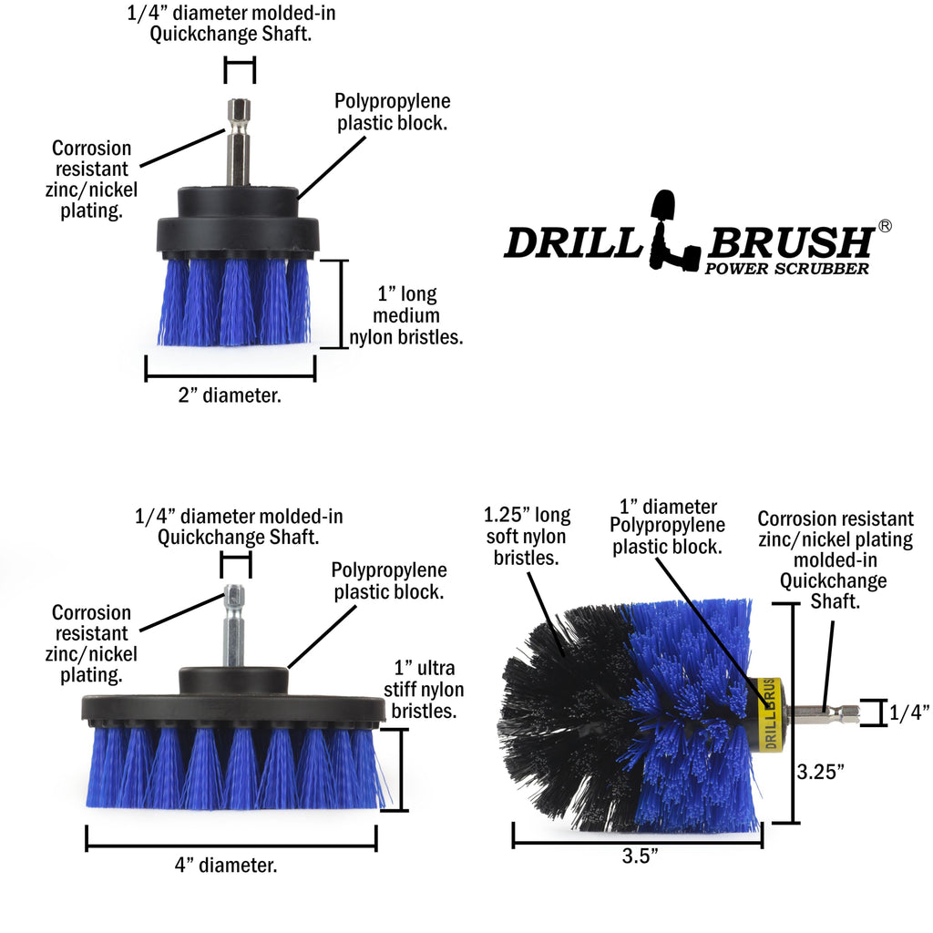 Drillbrush Boat Accessories – Kayak Cleaning Kit – Boat Cleaning Brush Kit – Marine Scrub Brush Attachment for Drill – Rotary Brushes for Boats – Motorized Hull Power Scrubber Set - Hull Cleaner Set