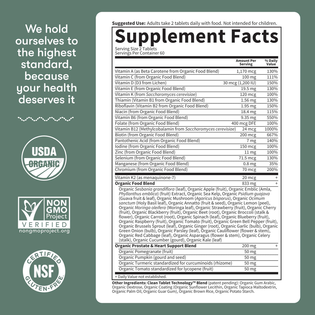 Garden of Life Organics Whole Food Multivitamin for Men 40+ 120 Tablets, Vegan Mens Multi for Health & Well-Being Certified Organic Whole Food Vitamins & Minerals for Men Over 40 Mens Vitamins