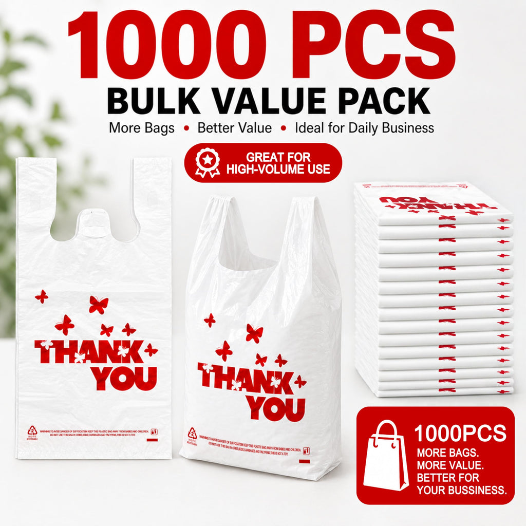 YoYoRain 1000 Count White Thank You T-Shirt Bags, 11 x 6 x 21 in