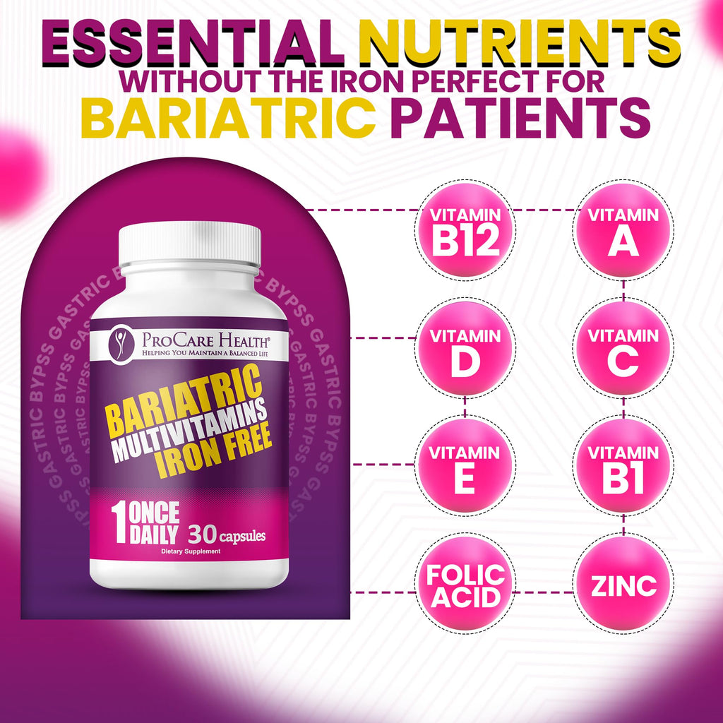 Procare Health Bariatric Multivitamin with Iron Free (30 Fast Dissolving Veggie Capsule) - Bariatric Vitamins for Gastric Sleeve & Gastric Bypass, Bariatric Multivitamin Without Iron (1 Month Supply)*