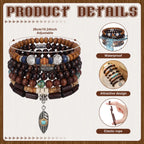 Tondiamo 48 Pcs Punk Wooden Beads Bracelets Gothic Bracelet for Men