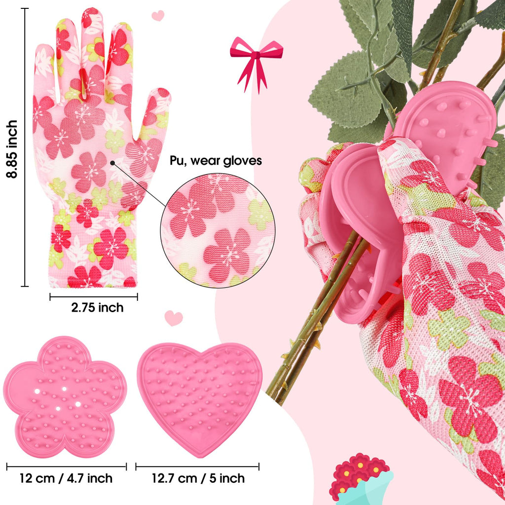 14 Pcs Mother's Day Rose Stripper Thorn Remover Tool Garden Pruning Shears Scissors Kit Leaf Stripping Tool Floral Gloves and Floral Tape Flower Stripper Kit Gift for Wedding Outdoor Gardening(Pink)