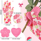 14 Pcs Mother's Day Rose Stripper Thorn Remover Tool Garden Pruning Shears Scissors Kit Leaf Stripping Tool Floral Gloves and Floral Tape Flower Stripper Kit Gift for Wedding Outdoor Gardening(Pink)