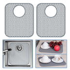Bestjing 2 Pack Silicone Kitchen Sink Protector Mat with Rear Drain - 13.58''x 11.6'' Kitchen Sink Accessory, Folding Non-Slip Heat Resistant Mat Grid for Bottom of Porcelain Stainless Steel