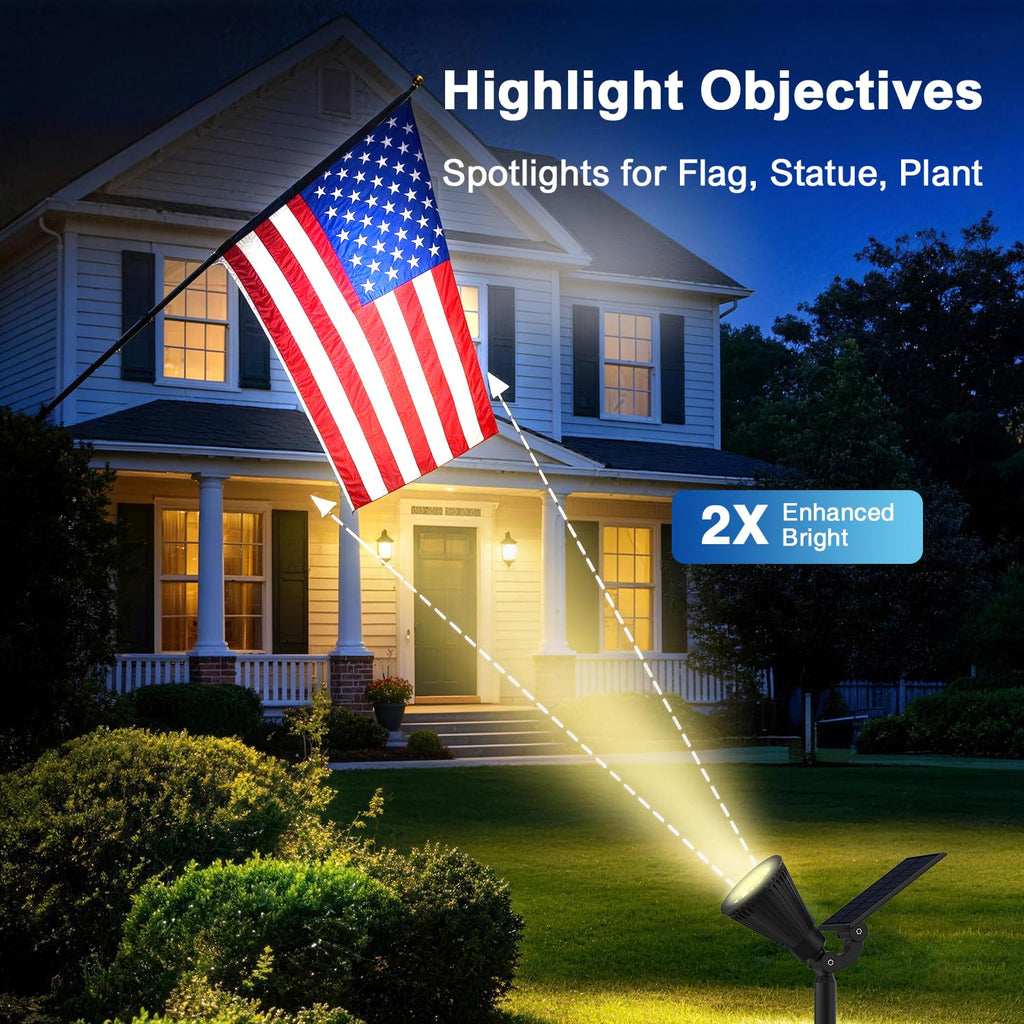 JEJOT 4 Pack Solar Lights Outdoor Waterproof,Warm White Light,2 Lighting Modes,Solar Powered Spotlights for Yard Garden Solar Spot Lights for Flag Landscape Auto On/Off