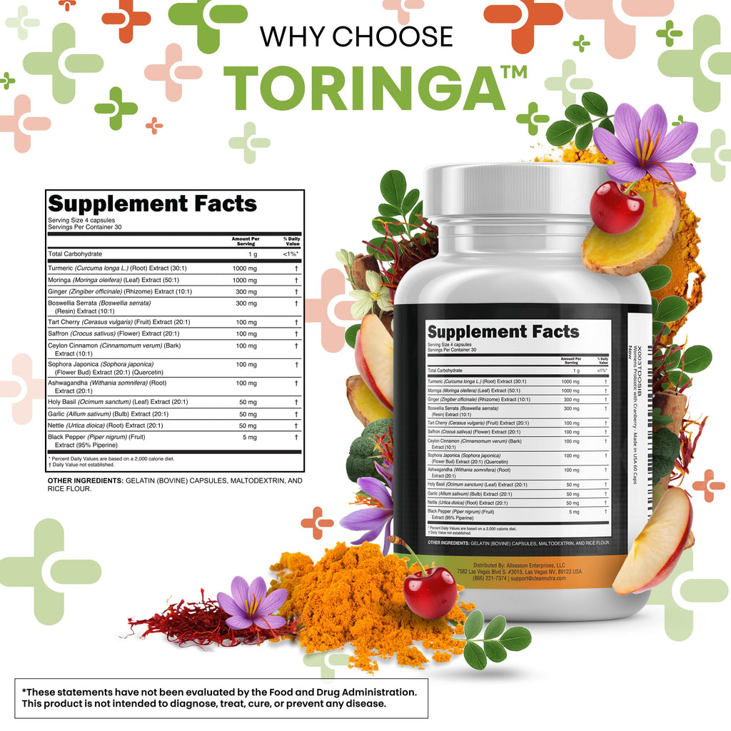 Turmeric Moringa Supplement | Ginger Boswellia Saffron - Supplement for Women and Men with Ceylon Cinnamon, Tart Cherry, Quercetin Garlic Nettle Holy Basil - 5Pack