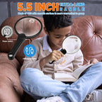 NUEYiO 5.2 Inch Large Rechargeable Magnifier with Light, 30X 40X 60X Handheld Magnifying Glass with 49 Anti-Flicker LED Light, Third Gear Dimming Strongest Lighted Magnifier for Seniors Reading Coins