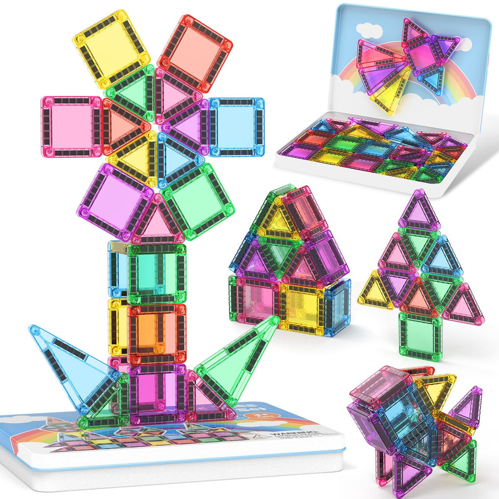 hunloot Mini Magnetic Building Toys for 3-8 Year Olds and Toddlers, STEM Magnet Travel Construction Set with Storage Box - Educational Birthday Gifts for Boys & Girls