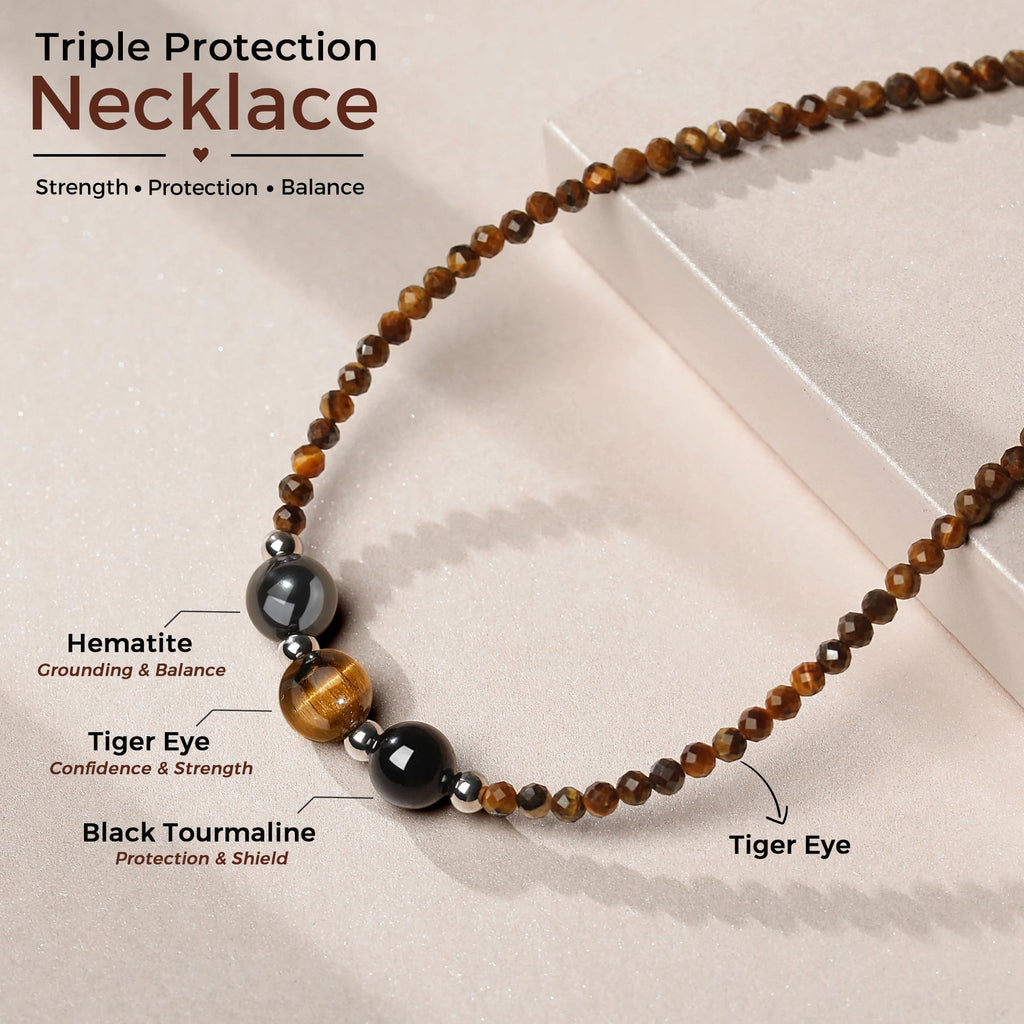 Triple Protection Necklace Gifts for Women, Healing Crystals Choker