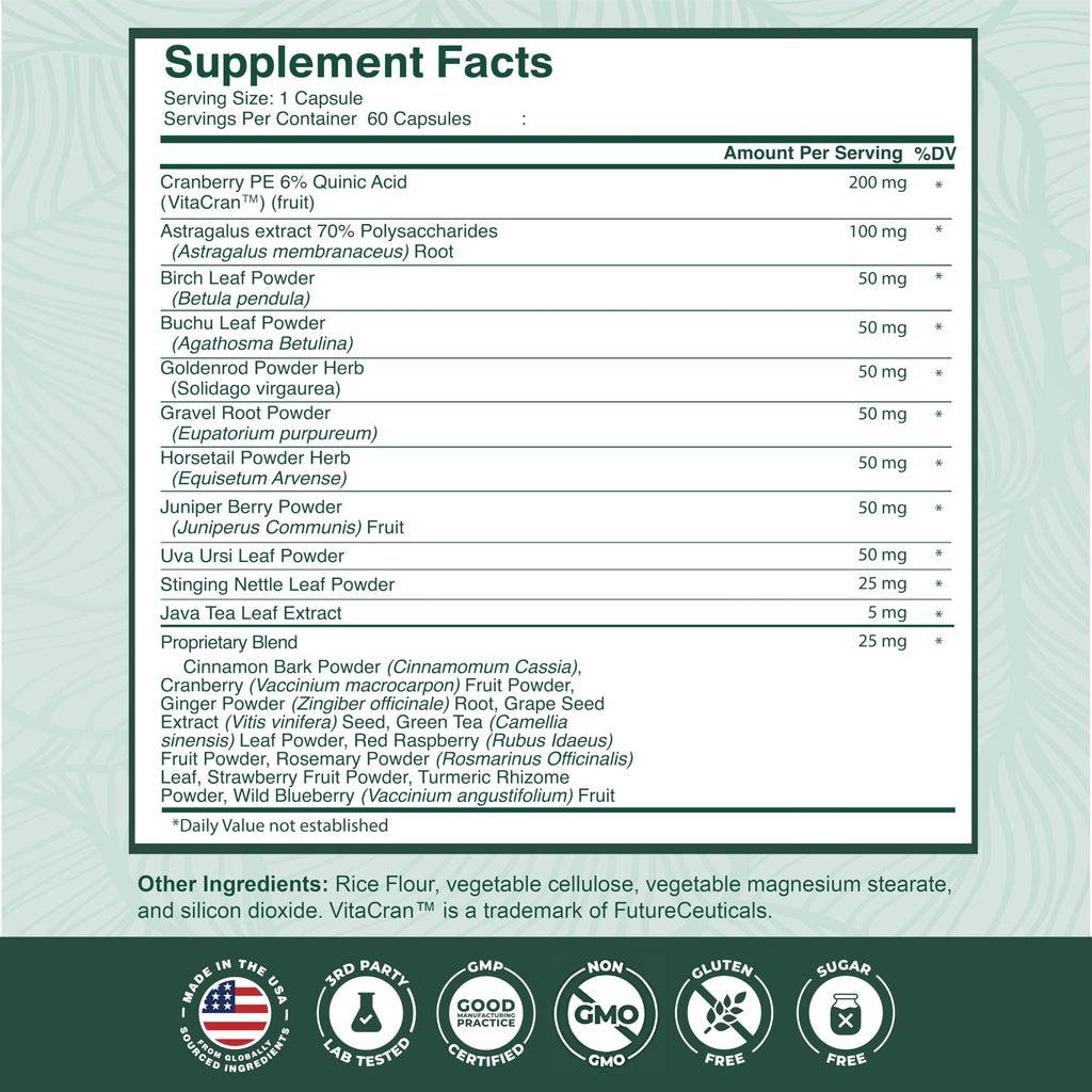 PurePremium Kidney Support Supplement – Kidney Cleanse Detox & Repair with Cranberry Extract & Astragalus - 21-in-1 Complex Supports Normal Bladder, Urinary Tract & Kidneys Health - 60 Day Supply