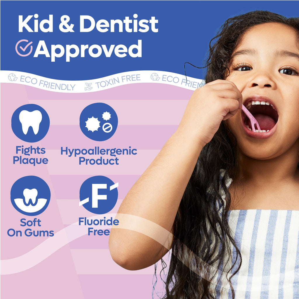 SmartLifeco Eco-Friendly Kids Flossers (200ct) - Dental Floss Picks for Children Made with Straw Wheat, Fluoride & PFA Free, Toothpick Flossing Sticks for Toddler Teeth, No Shred Thread, Unflavored