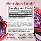 Jarrow Formulas® Alpha Lipoic Sustain with Biotin, 300 mg Alpha Lipoic Acid, Universal Antioxidant, Dietary Supplement, 60 Vegan Tablets, Up to a 60 Day Supply