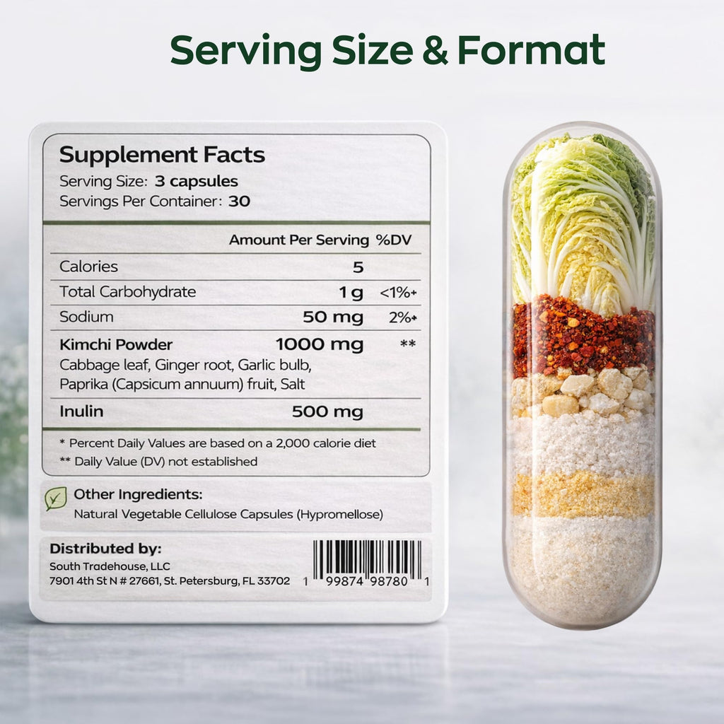 LUNAVA Kimchi Capsules with Prebiotics & Probiotics, Fermented Kimchi Superfood Supplement, Gut Health Supplements, One Complete Formula for Digestive and Immune Support, 90 Vegan Capsules