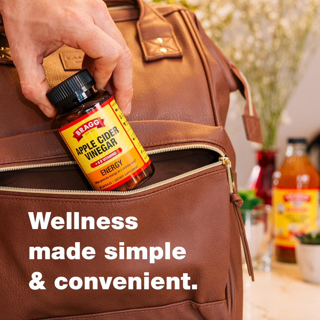 Bragg Energy Apple Cider Vinegar Capsules with B-12 Vitamins - 90 Capsules - Weight Management - Non-GMO, Vegan, Gluten Free, No Sugar - Helps Generate Energy at Cellular Level for Men and Women
