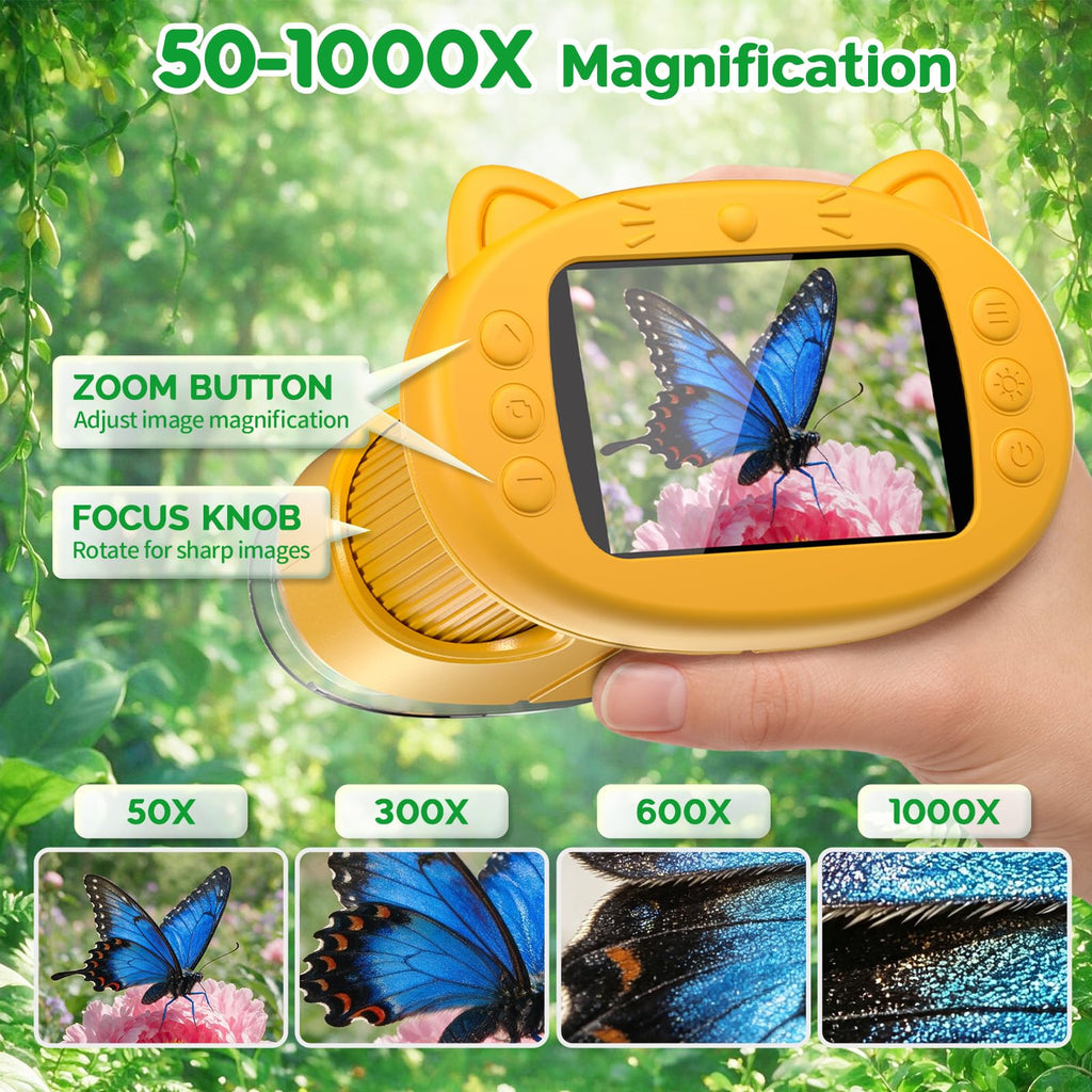 Kids Microscope: 1000X Handheld Pocket Microscope for Photo and Video Portable Science Kits STEM Toys – Christmas/Birthday Gifts for Girls & Boys Ages 3-12(Orange)