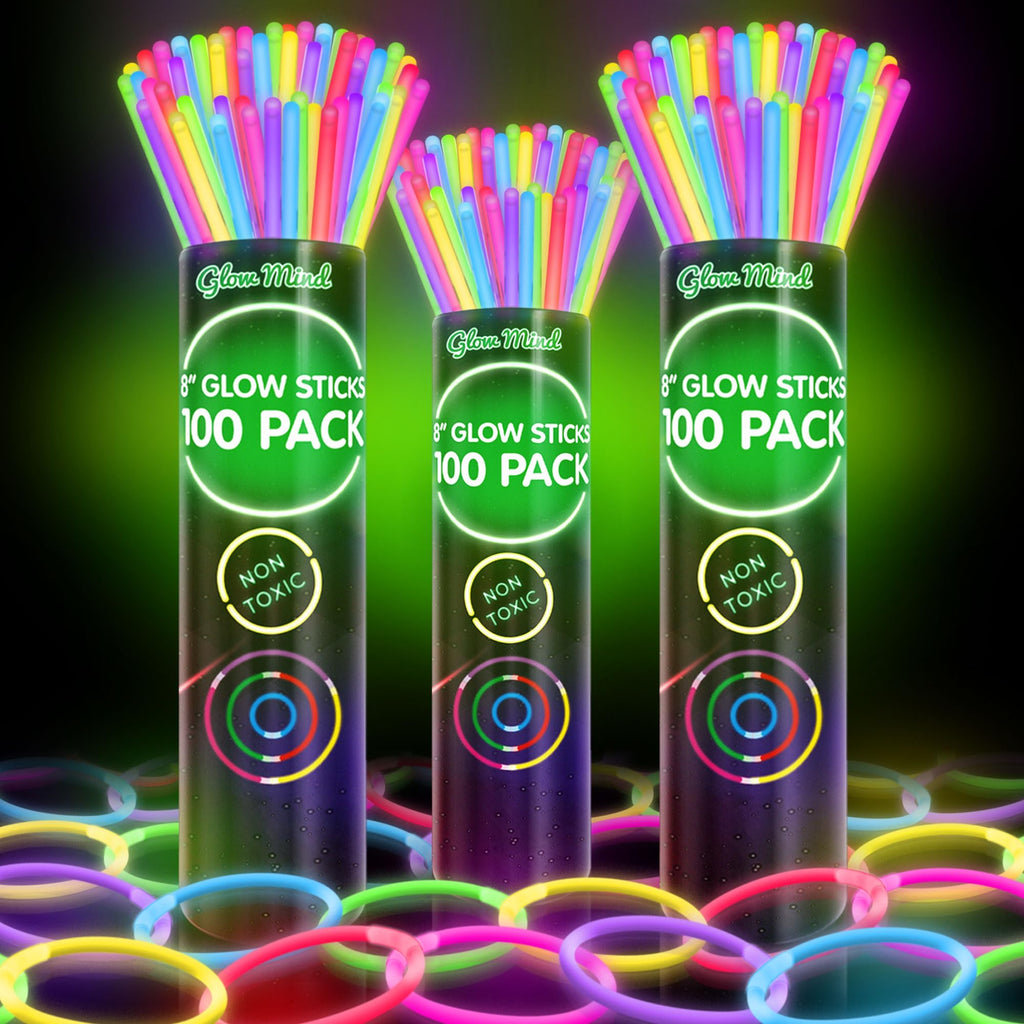 300 Glow Sticks Bulk Party Pack, 8" Halloween Glow Bracelets and Necklaces