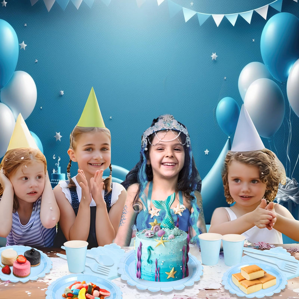 Xiangqu 350 Pcs Light Blue Paper Plates and Napkins, Boy Baby Shower Decorations Include Scalloped Plates Napkins Cups for Kindergarten Graduation, Bridal Shower, Summer Wedding, Birthday
