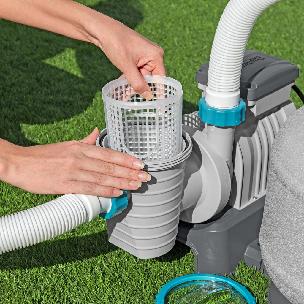 Bestway 2,200 Gallon Sand Filter Pool Pump for Above Ground Swimming Pools up to 14,400 Gallons with Pre-Filter Strainer Basket & Valve Adapter Set