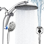 Rain Shower Head with Handheld,Dual Shower Head with Hose,Detachable 10" High Pressure Shower Head Combo with 9 Settings Shower Spray Built-in Magnetic Docking & Power Wash Mode (Chrome)