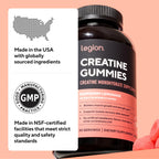 LEGION Creatine Monohydrate Gummies for Men and Women - Clean Creatine Chewables for Muscle Gain, Improving Endurance & Post Workout Recovery - Creatine Supplement for Maximum Absorption (Sour Peach)