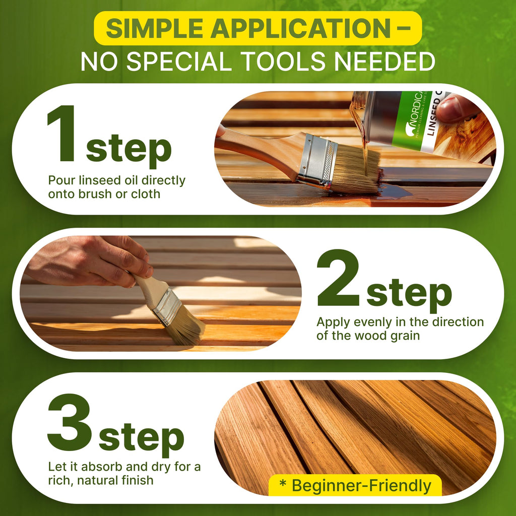 Nordicare [1L] Linseed Oil for Wood Protection I Linseed Oil Varnish Wood Oil for Indoor I Boiled Linseed Oil for Furnitur.