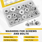 WIESVOP 235Pcs Fender Washers, 304 Stainless Steel Flat Washers Assortment Kit, 15 Different Sizes M3 M4 M5 M6 M8 M10 M12 Metal Washers for Screws Bolts Hardware for Various Home Industrial Automotive