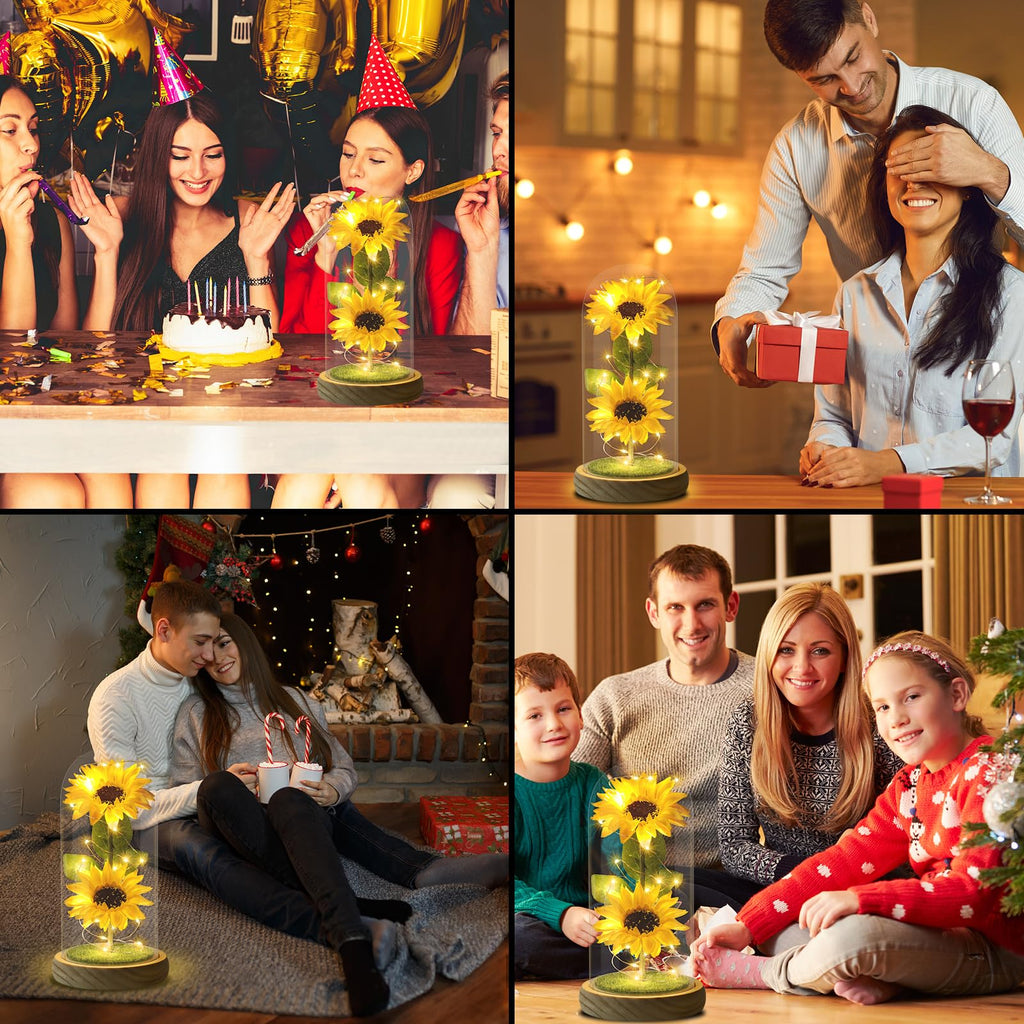 Touloube Sunflower Gifts for Women, Enchanted LED Sunflower Lamp, Unique Artificial Flowers in Glass Dome, Present for Christmas,Birthday, Anniversary, Wedding,Mother's Day for Wife Mom Grandma