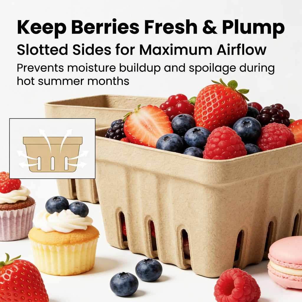 40 Pack Natural Pulp Fiber Berry Basket,Small Molded Produce Vented Basket