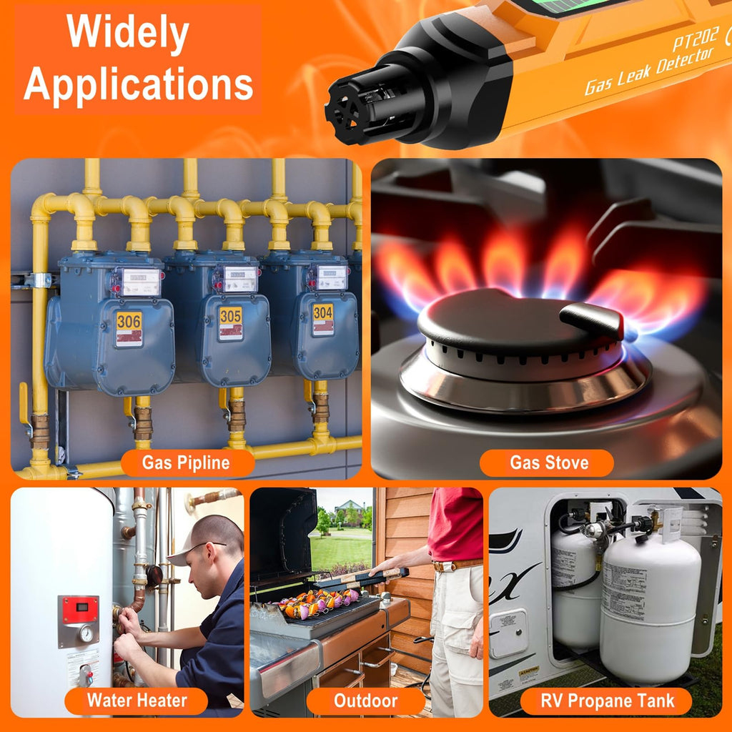 YUSHIYAN PT202 Natural Gas Leak Detector with Audible & Visual Alarm, Portable Gas Detector for Home to Locate Combustible Sources for Methane, Propane(Includes Battery x2, Orange)