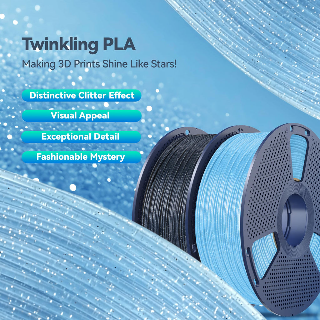 SUNLU Shiny Sparkle PLA Filament 1.75mm, Twinkling Blue