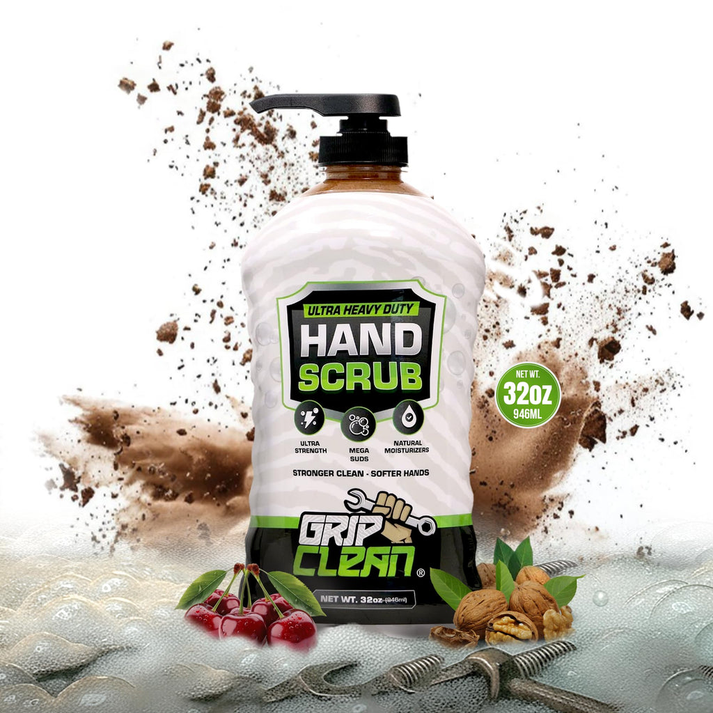 Grip Clean Ultra Heavy Duty Hand Cleaner for Mechanics – Walnut Shell & Clay-Infused Technology Removes Grease, Oil & Paint – Pro-Grade Industrial Hand Soap with Cherry Scent - 32 Fl Oz