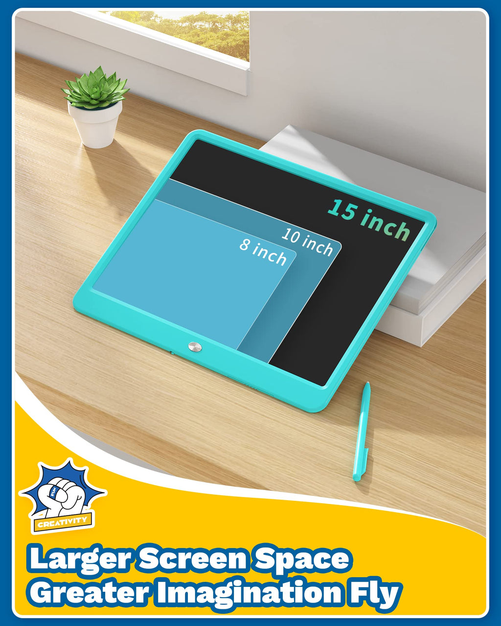 TEKFUN 15" LCD Writing Tablet for Kids, Large Drawing Pad for Boys & Girls, Screen-Free Way to Keep Kids Busy, Reusable Doodle Board for Learning & Travel, Great Christmas Gift Idea(15in Blue)