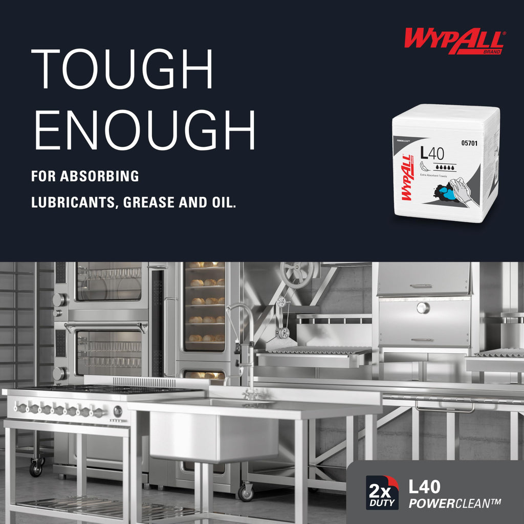 Wypall PowerClean L40 Extra Absorbent Towels, 18 Packs x 56 Sheets (05701)
