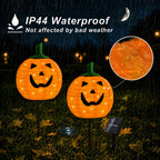 Solar Halloween Pumpkin Lights, 2 Pack Outdoor Pathway Stake Lights