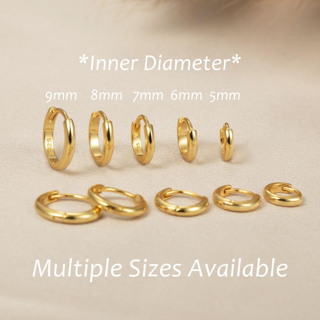 925 Sterling Silver Small Gold Hoop Earrings for Women Men,18K Gold Plated Hinge Huggie Hoop Earrings fit Cartilage, Helix, Tragus, Sung, Earlobe Lightweight Hypoallergenic Earrings (1 Pair - 7mm)