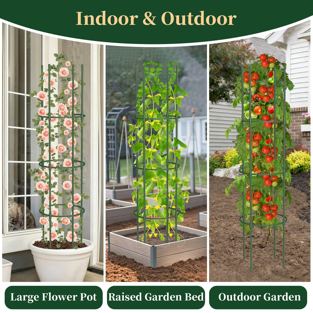 4 Pack Tomato Cages for Garden, 49" Tall Adjustable Heavy Duty Rust Resistant Tomato Trellis, with Upgraded Coupler for Raised Beds & Pots, Plant Stakes and Supports for Climbing Vegetables, Flowers