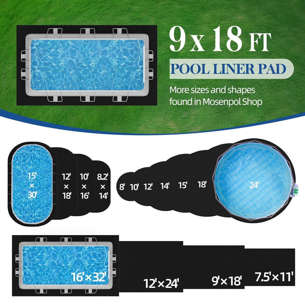 Mosenpol 9' × 18' Rectangle Pool Liner Pad for Above Ground Pool, Durable Pre-Cut Under Pool Padding, Puncture Protection and Extend Liner Life