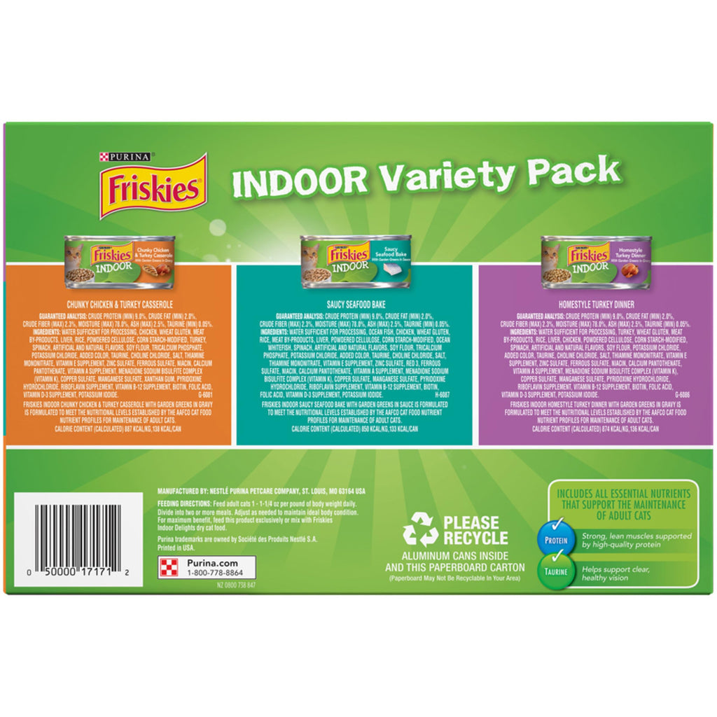 Purina Friskies Indoor Wet Cat Food Variety Pack, (24) 5.5 oz Cans